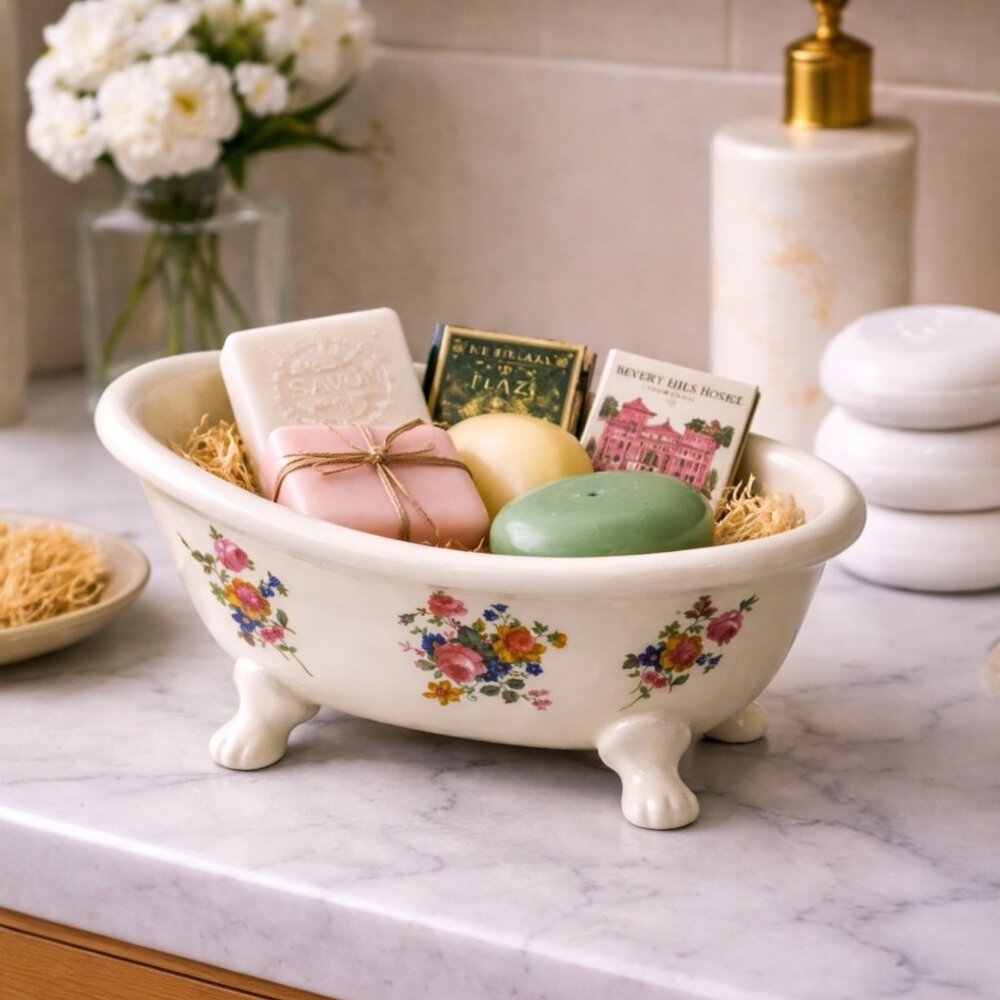 Athena Miniature Claw Foot Tub 9" Shabby Chic Cottagecore Home Bathroom Decor